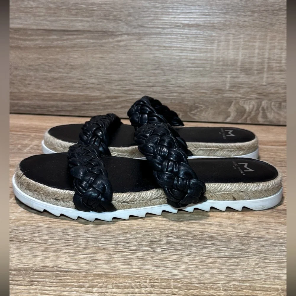 Black Braided Leather Marc Fisher Chunky Platform Sandals Women's Shoes Size 7.5 - Picture 7 of 10